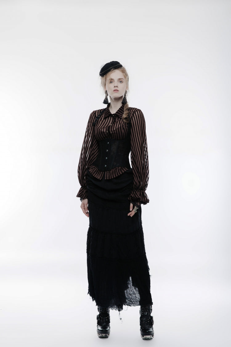 Black Halterneck Jacquard Lace-Up Women's Breast Support Gothic Vest - Product - 4