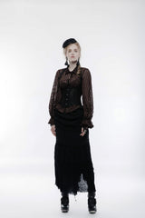 Black Halterneck Jacquard Lace-Up Women's Breast Support Gothic Vest - Product - 4