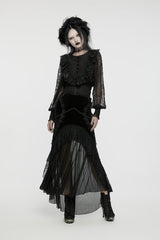 Black Round Collar Long Lantern Sleeves Ruffle Lace Women's Gothic Blouse - Product - 4