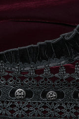 Black/Red Long Puff Sleeves Floral Embroidery Women's Gothic Coat - Product - 6