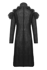 Black Stand Up Collar Shoulder Fur Cape Front Metal Hasp Chest Loops Long Fur Men's Punk Coat - Product - 10