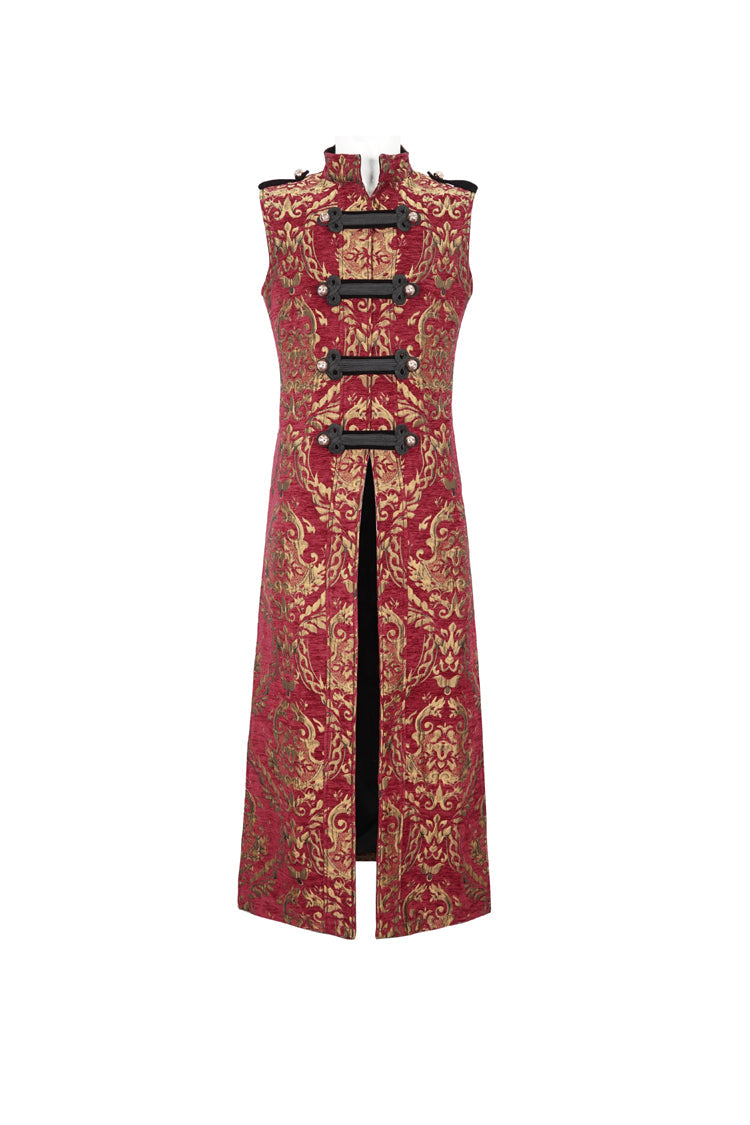 Red Stand Collar Totem Embroidered Men's Gothic Waistcoat - Red - 1