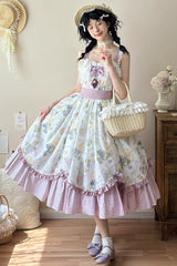 [Blueberry Early Summer] Sleeveless Print Ruffle Bowknot Sweet Lolita Jsk Dress 2 Colors (Plus Size Version) - Product - 2