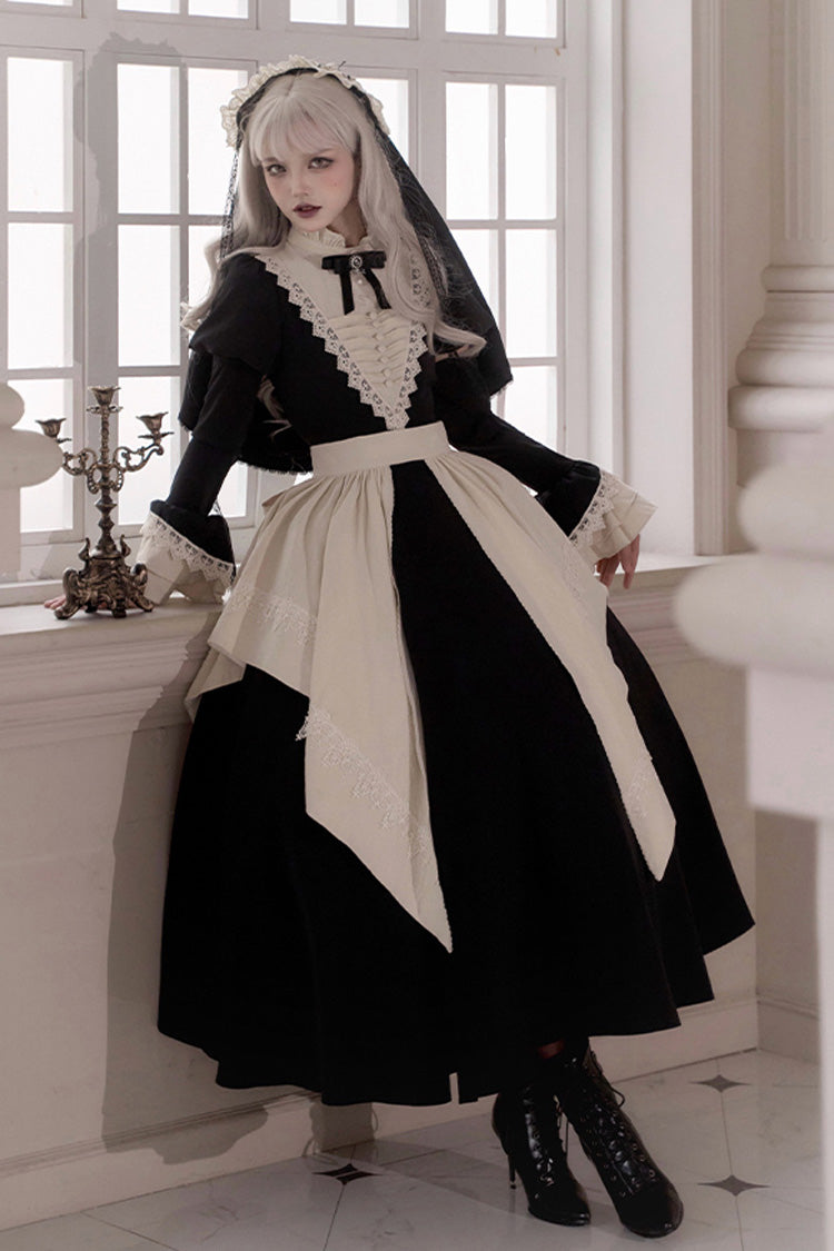 Black [Letters and Poems·Nocturne] Nun Long Sleeves Ruffle Gothic Lolita Long Dress - Product - 6