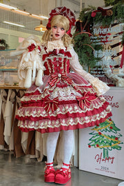 Red Crown of Gems Triple-layered Ruffle nœud Lace Sweet Magnifique (robe seule) vue de face