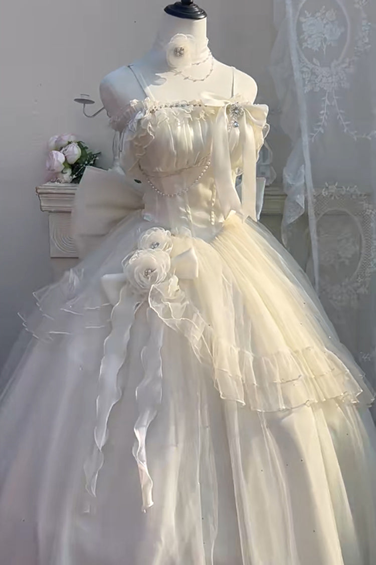 Apricot Bright Stars Off Shoulder Ruffle Bowknot Asymmetric Sweet Elegant Princess (Set) detail view 2