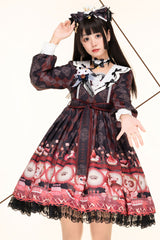 Black [Afternoon Fantasia] Long Sleeves Print Ruffle Bowknot Sweet Lolita Jsk Dress - Product - 2