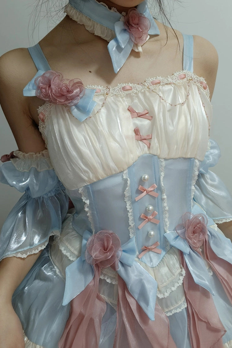 Blue [Heartbeat] Multi-Layered Ruffle Bowknot Lace Sweet Princess Lolita Jsk Dress - Product - 4