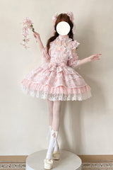 Pink [Rain of Peaches] Sleeveless Multi-Layered Bowknot Lace Sweet Chinese Style Lolita Jsk Dress - Product - 6