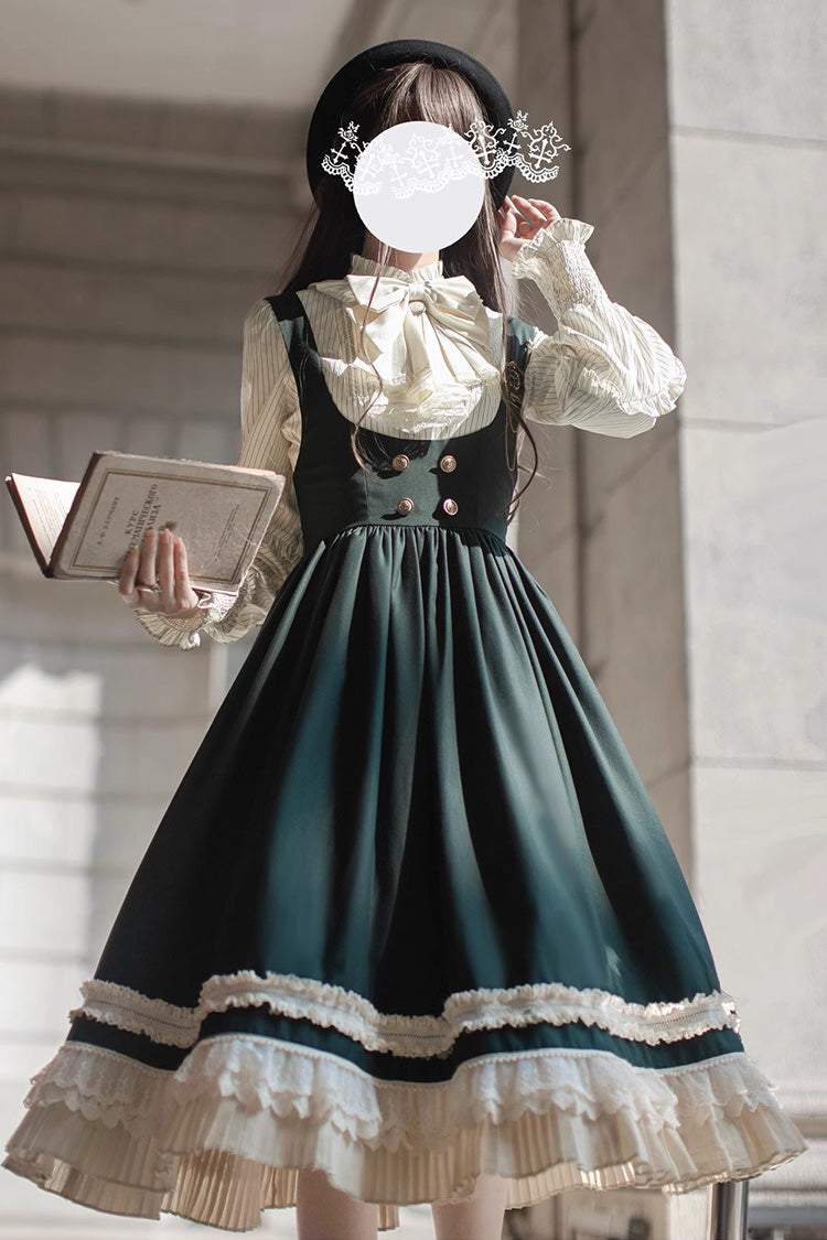 Green [Artemis SP] Ruffle Bowknot Lace College Style Elegant Lolita Jumper Dress - Product - 14