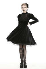 Black Lace Long Puff Sleeves Women's Gothic Velet Dress - Product - 2