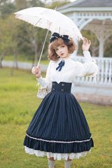 Multi-layer Striped Print Ruffle Sweet College Style Elegant Lolita Skirt 3 Colors - Product - 2