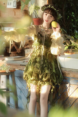 Green [Children of the Forest] Leaf Decoration Ruffle Irregular Sweet Lolita Jsk Dress Set - Product - 10