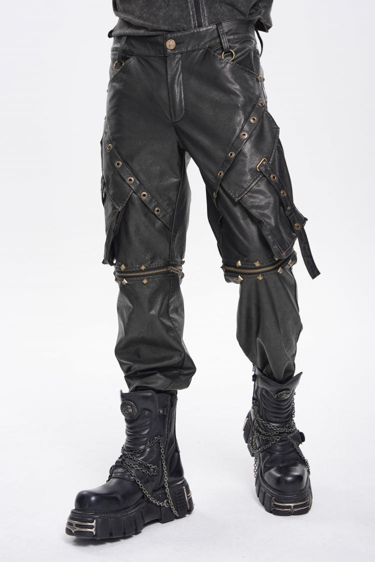 Spliced Irregular Detachable Studded Zippered Men's Punk Handsome Pants  With Big Pockets - Product - 9