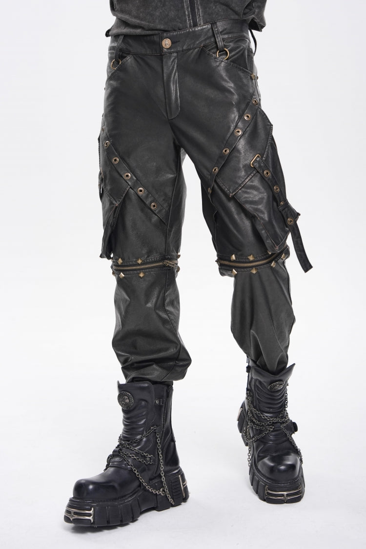 Spliced Irregular Detachable Studded Zippered Men's Punk Handsome Pants  With Big Pockets - Product - 9