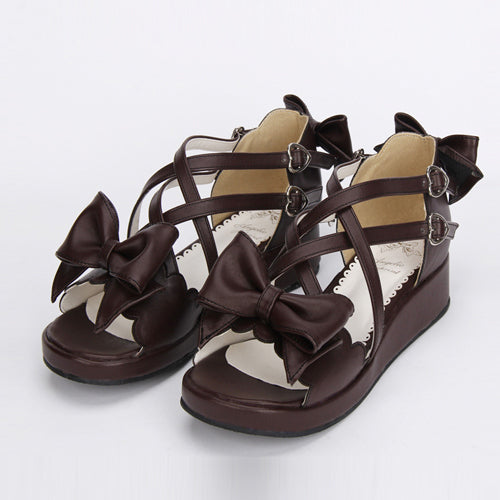 Bowknot Cute Mid heel Sweet Lolita Sandals - Brown - 1