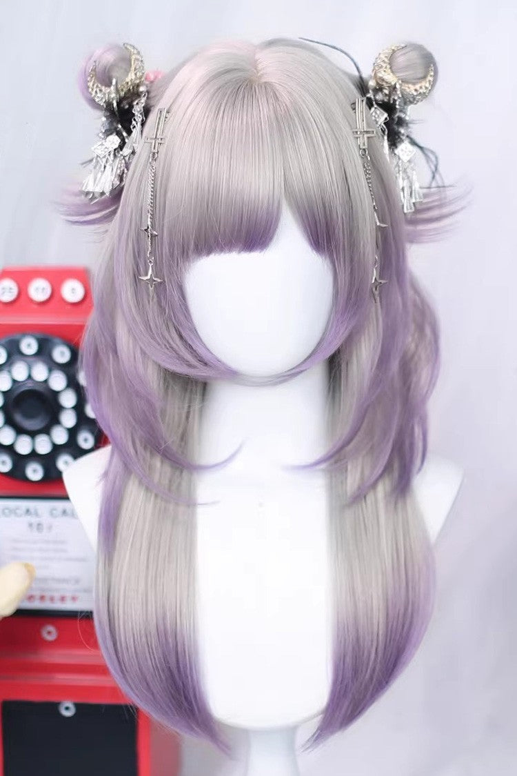 Misty Silver Purple Ombre Straight Wig with Air Bangs Sweet Lolita - Product - 2