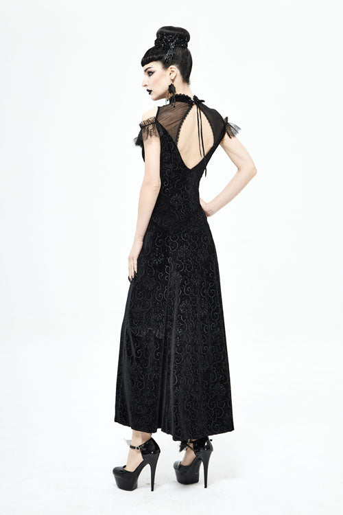 Black Cheongsam Velvet Three Dimensional Print Gothic Dress - Product - 8