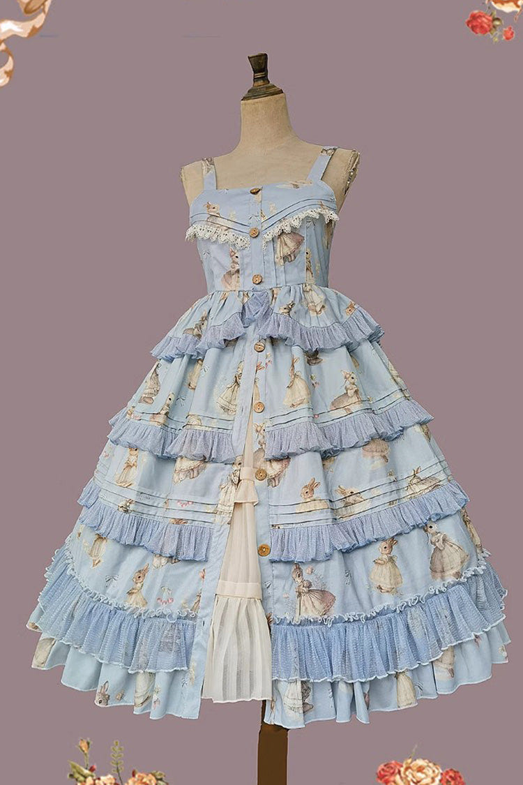 Miss Rabbit Dance Print Multi-layer Ruffle Sweet Elegant Lolita Jsk Dress 4 Colors - Product - 19