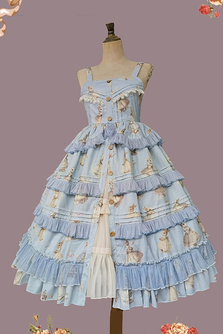 Miss Rabbit Dance Print Multi-layer Ruffle Sweet Elegant Lolita Jsk Dress 4 Colors - Product - 19