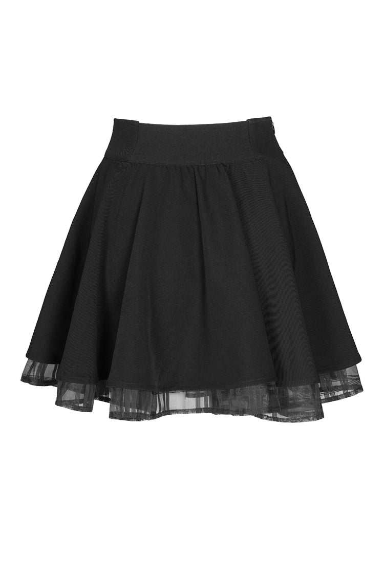 Black Front Metal Buckle Loops High Waist Splice Mesh Women's Punk Skirt - Product - 7