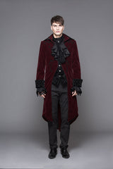 Red Party Fake Two Pieces Velvet Mens Gothic Long Coat - Product - 2