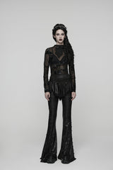 Black Printed Lace Slim Faux Two-Piece Women's Gothic Flared Pants - Product - 2