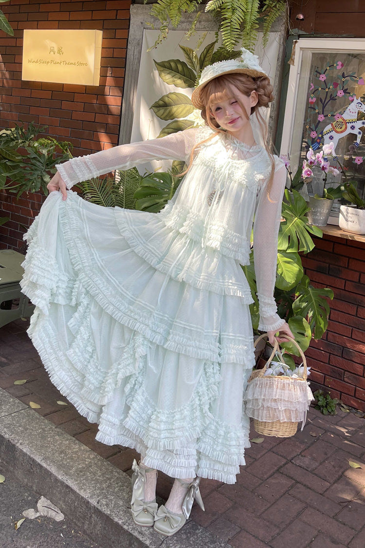 スウィート スタンドカラー 長袖 ティアード フリル カラー-Blocked ロリータ ティアード ワンピース 14色 商品画像