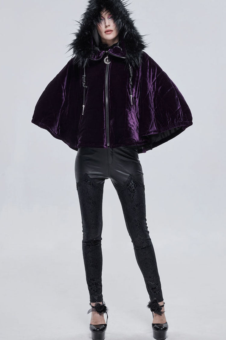 Purple Gothic Quilted Velvet Collar Crescent Pendant Zipper Warm Women's Shawl - Product - 6