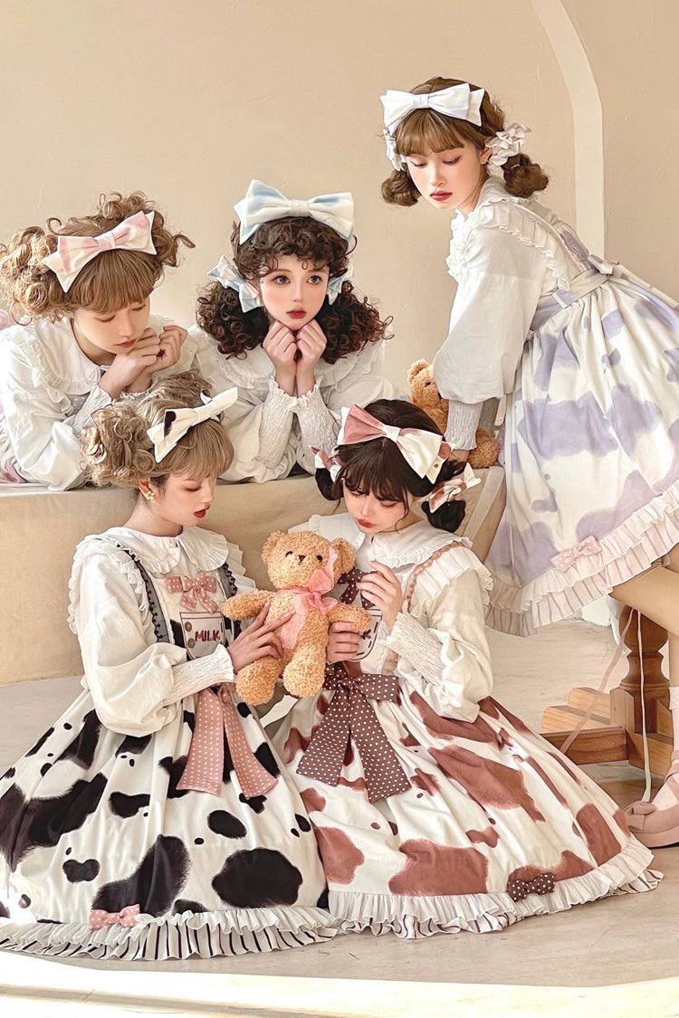 Milk Cow Print Ruffle Bowknot Sweet Lolita Jsk Dress 5 Colors - Product - 8