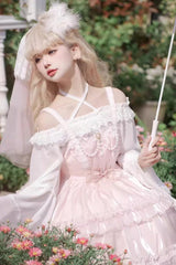 Pink Gauze Romance Multi-layer Ruffle Bowknot Sweet Elegant Princess Lolita Jsk Dress - Product - 3