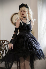 Dry Rose Fabric Irregular Hem Sweet Lolita JSK Dress - Black - 3