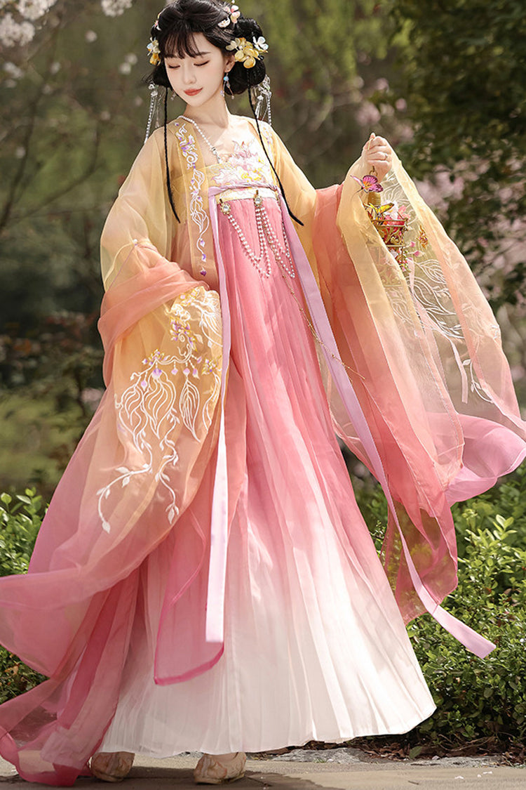 Yellow/Pink [Legends of the Tang Dynasty] High Waisted Printed Embroidered Women's Classic Hanfu Dress Set - Product - 2