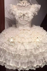 Apricot [Ballad of Feathers] Sleeveless Multi-Layered Ruffle Hanayome Bowknot Sweet Lolita Jsk Dress - Product - 8