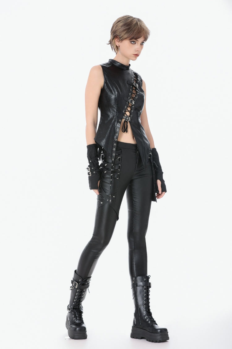 Black Asymmetric Studded Women's Punk Pants - Product - 8