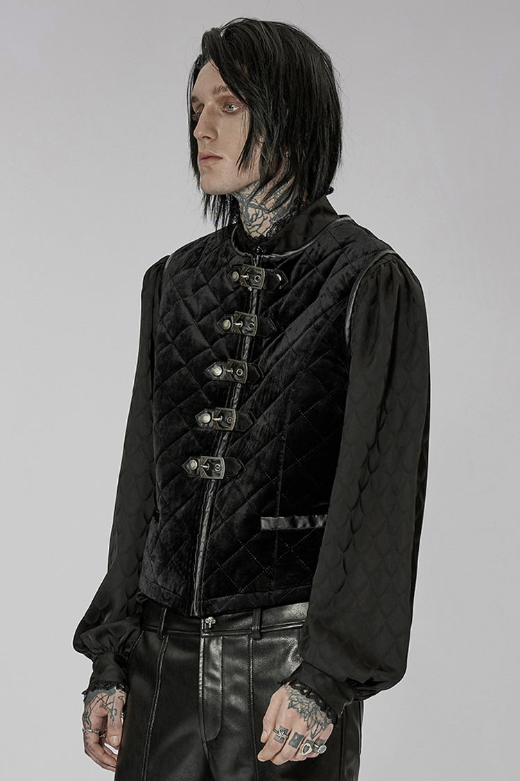 Black Inter-Cotton Sleeveless Buckle Men's Gothic Vest - Product - 2