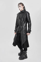 Black Stand Collar Rivet Buckle Zipper Men's Punk Coat - Product - 6