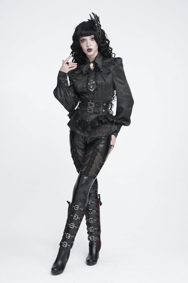 Black Lace Slim Fit Buckled Zippered Pleated Women's Gothic Girdle - Product - 3