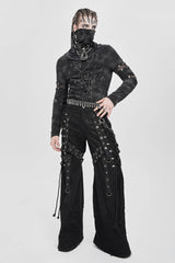 Black Long Sleeves Cutout Rivets Chain Men's Punk Blouse - Product - 9