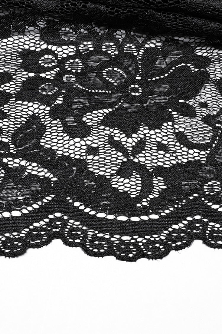 Black Embroidery Split Lace Women's Gothic Skirt with Studded Chain - Product - 8