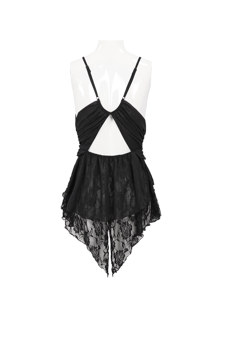 Black Sheer Striped Chiffon Paneled Lace And Metal Chain Trim Women's Punk Fun Dress - Product - 8