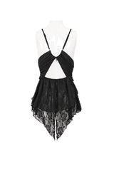 Black Sheer Striped Chiffon Paneled Lace And Metal Chain Trim Women's Punk Fun Dress - Product - 8