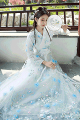 Floral Embroidery Long Sleeved Sweet Hanfu Dress - Product - 4