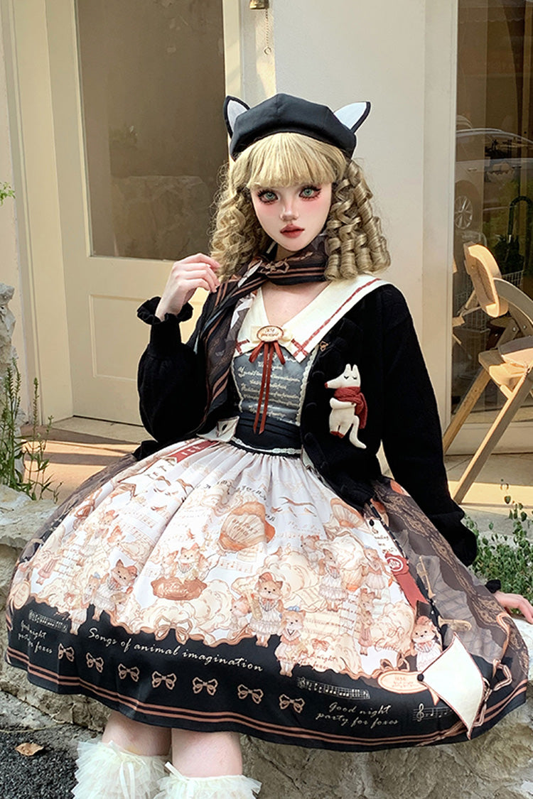 Black [Fox Band] Print Square Collar Bowknot Classic Lolita Jumper Dress - Product - 4