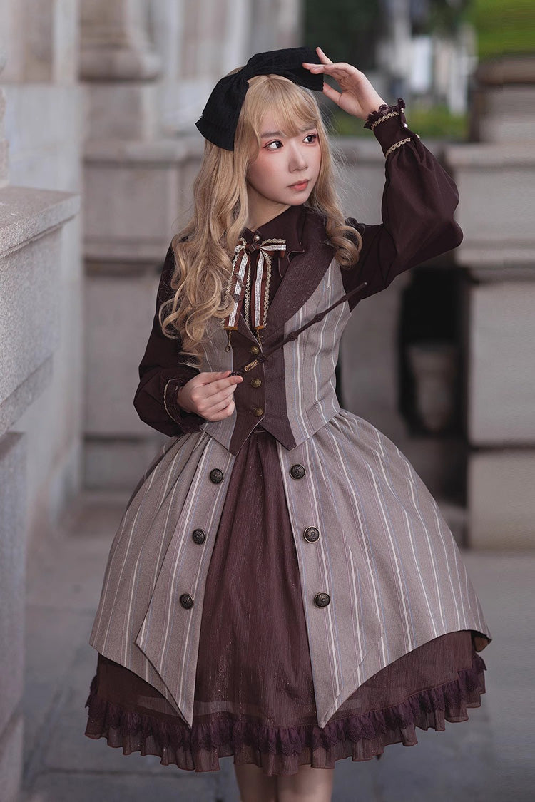 Brown/Grey Witch'S Notes Ruffle Cardigan Classic Lolita Skirt - Product - 3