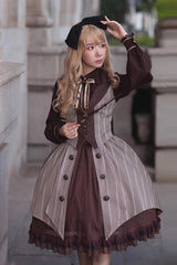 Brown/Grey Witch'S Notes Ruffle Cardigan Classic Lolita Skirt - Product - 3