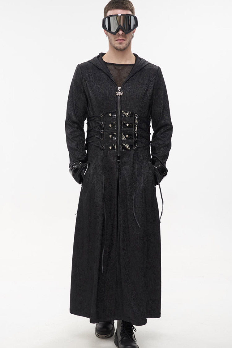 Black Punk Stripe Mechanism Material Adjustable Stitching Fake Girdle Design Slim Fit Men's Coat - Product - 6