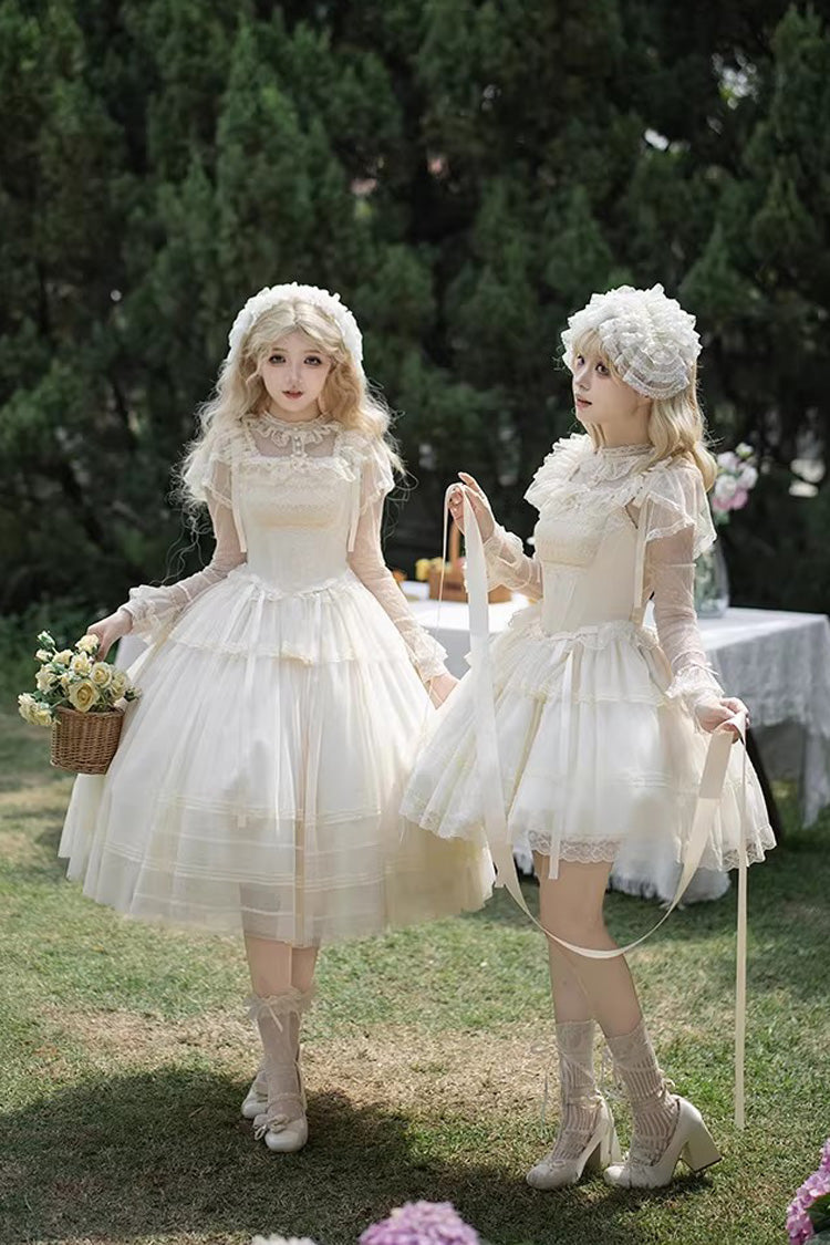 Ivory [Letters and Poems · Confession Poem] Square Collar Sleeveless Ruffled Bow Lace Fishbone Sweet Lolita Jsk Dress 2 Versions - Product - 9