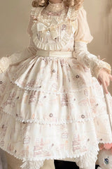 Beige Sleeveless Triple-Layered Print Ruffle Bowknot Sweet Plus Size Lolita Jsk Dress - Product - 4
