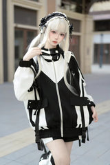 [Wing Light Machinery] Long Sleeves Print Jirai Kei Cool Coat 4 Colors - Black/White - 1